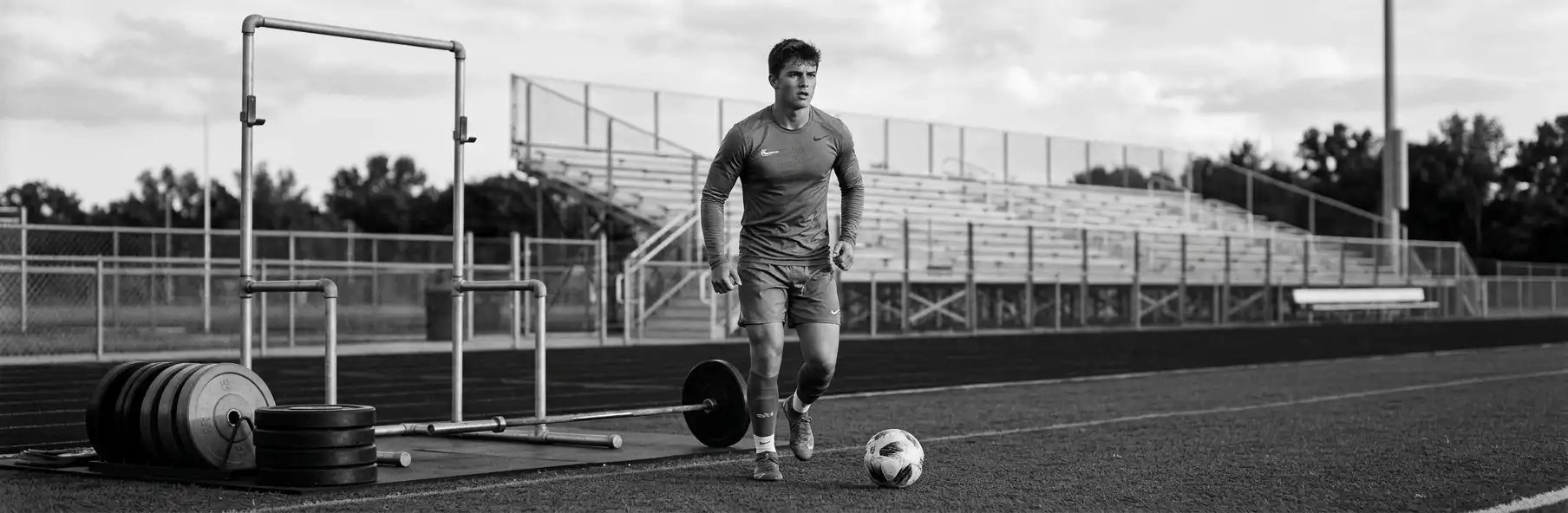 16-year-old football player doing a kettlebell squat in the club gym while his coach watches