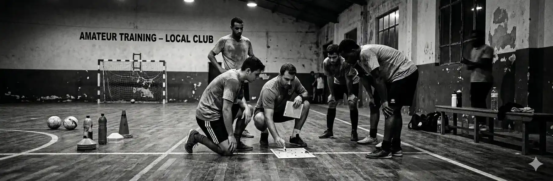Amateur futsal coach planning the annual season with a calendar and training sessions
