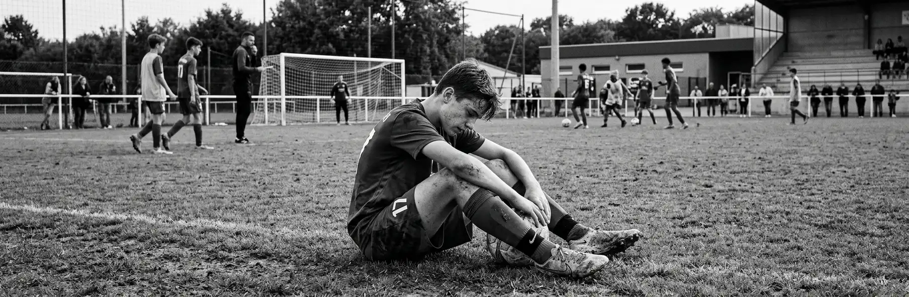 Young football player focused before an assessment trial