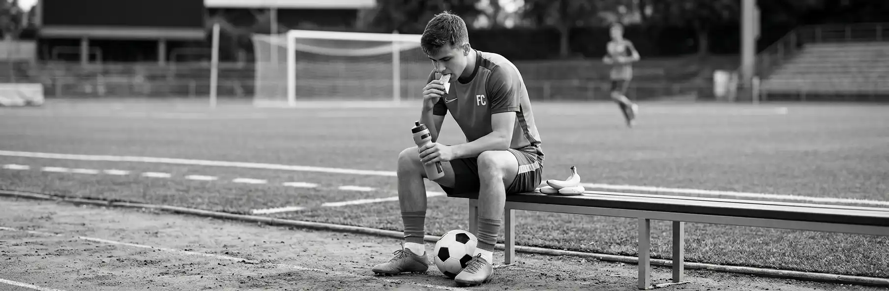 Young footballer's meal with carbohydrates and protein before training