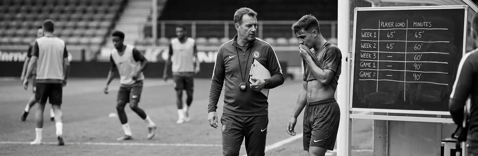 Manager monitoring playing minutes during a pre-season friendly