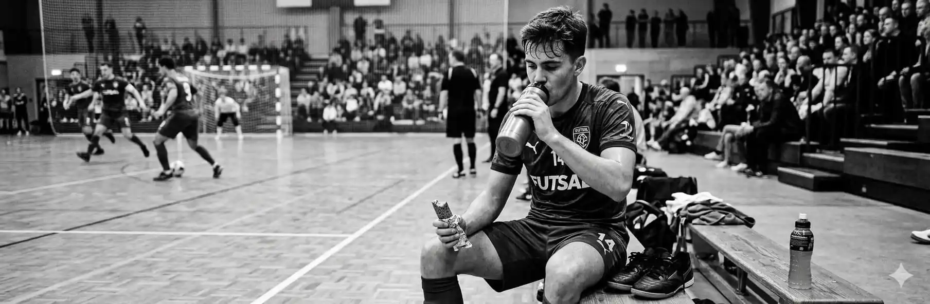 Futsal player preparing a pre-match meal with nutritious foods