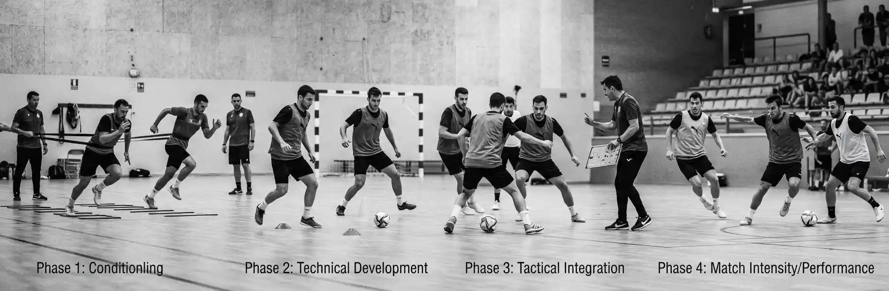 Futsal team training during pre-season on court