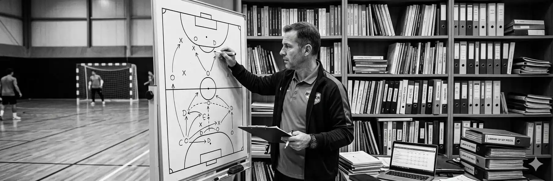 Futsal coach cataloguing corners and kick-ins in a tactical video library