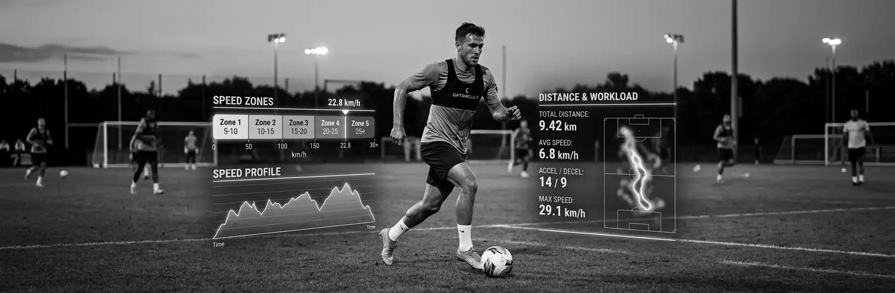 Football player wearing a GPS vest during training