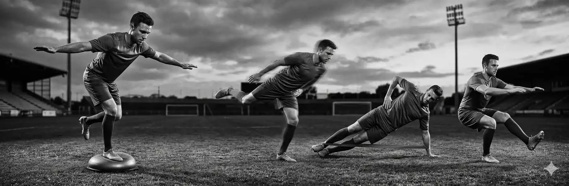 Football players performing proprioception exercises during pre-season