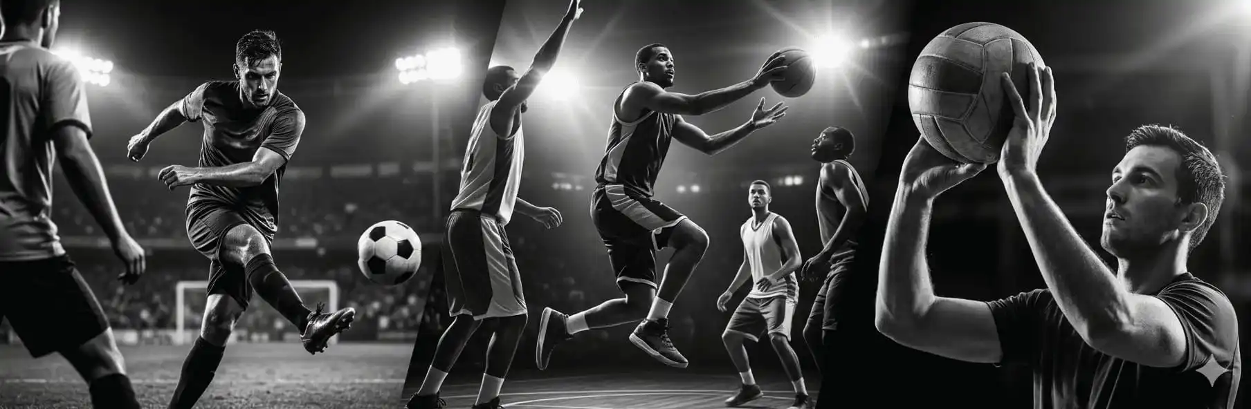 Team sport players in a moment of passing and collaboration