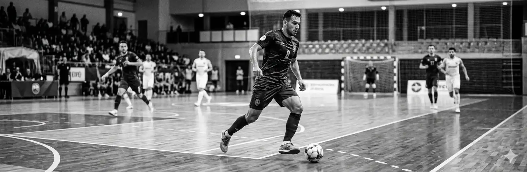 Futsal winger in offensive position along the sideline