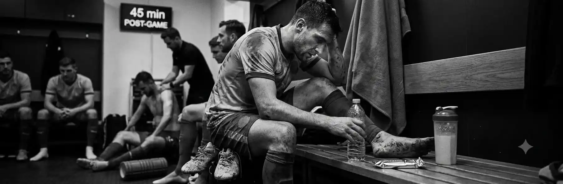Football player during a post-match recovery session