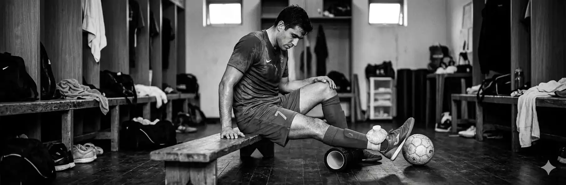 Futsal player stretching for recovery after an intense match