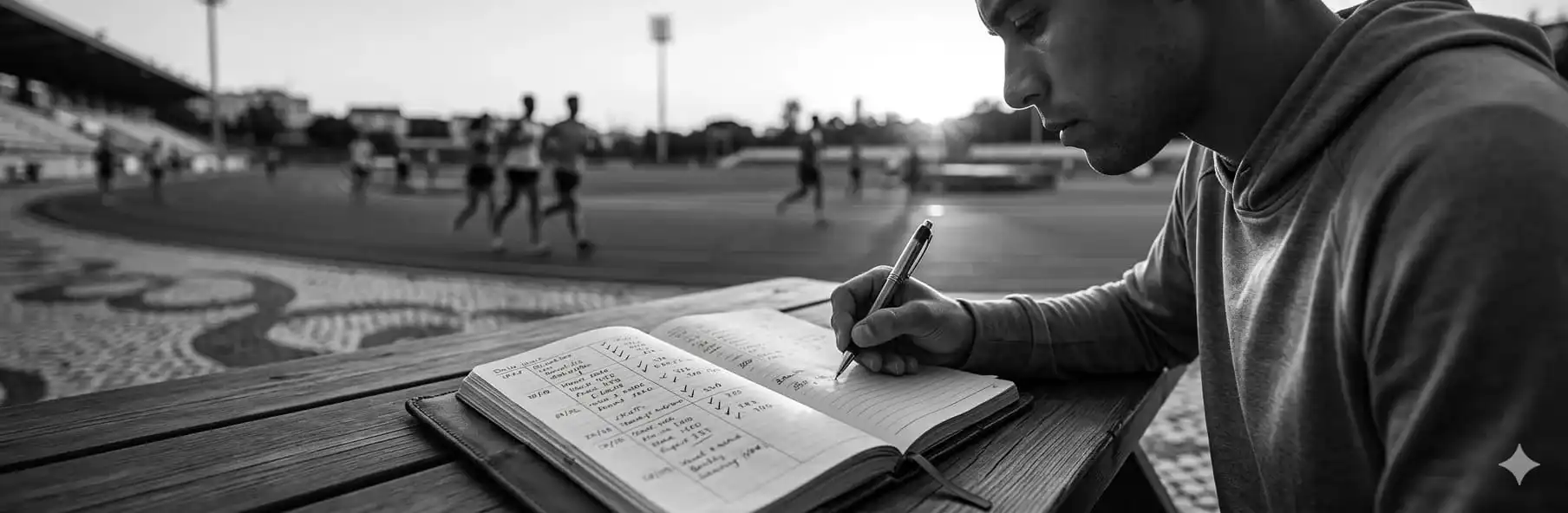Athlete writing in a training diary after a sports session