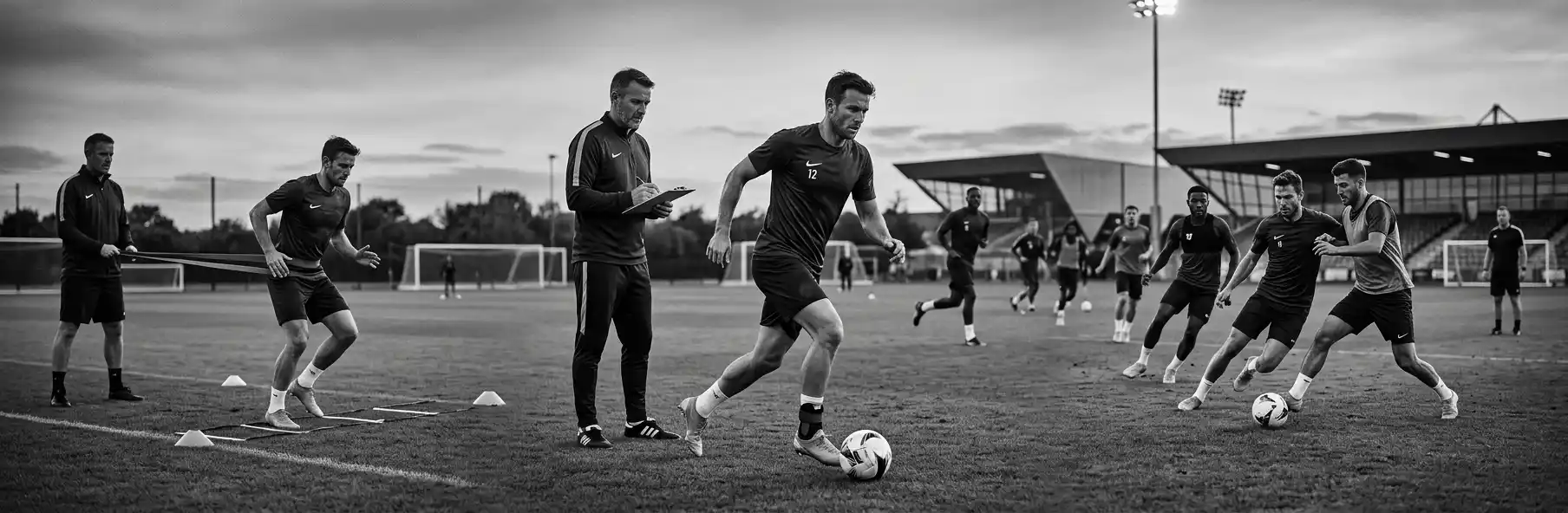 Football player training individually in the final stage of return to play after injury