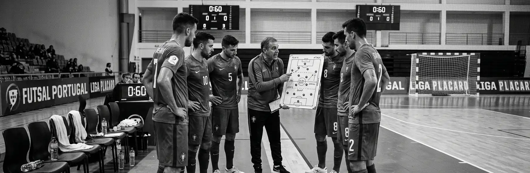 Futsal coach talking to the team during a timeout